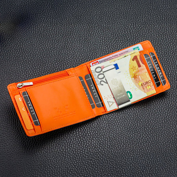 Vīriešu ādas maks Stevens Airtag BLK/ORA S185