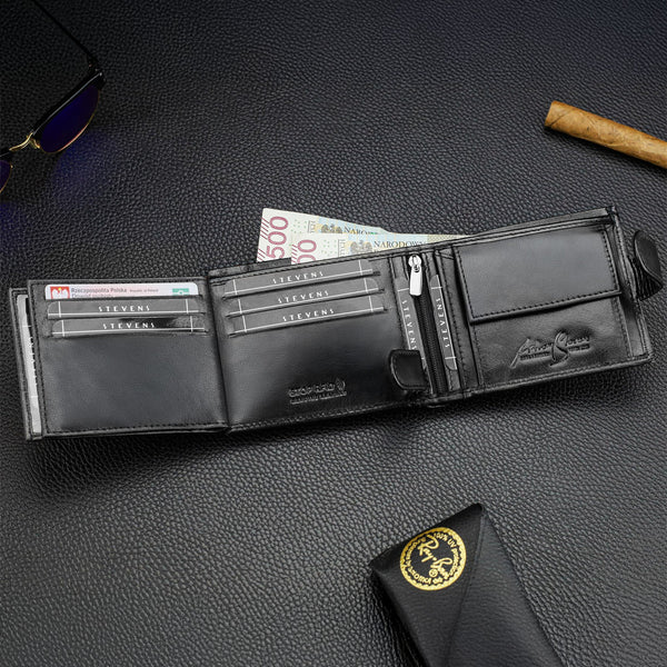 Vīriešu īstas ādas maks Stevens Z05-325A, melns N391