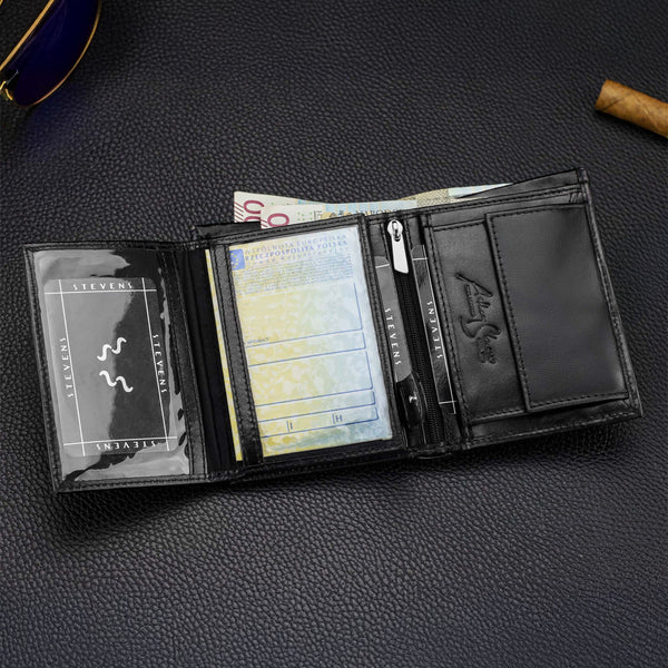 Vīriešu ādas maks Stevens 326 Carbon, melns S188