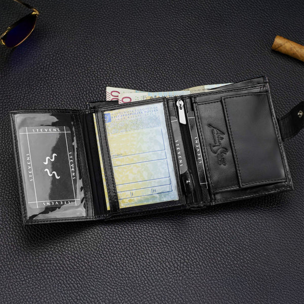 Melns vīriešu maks STEVENS ar ķēdīti S1083 