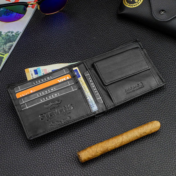 Īstas ādas vīriešu maks SLIM Stevens 84, melns S1033 