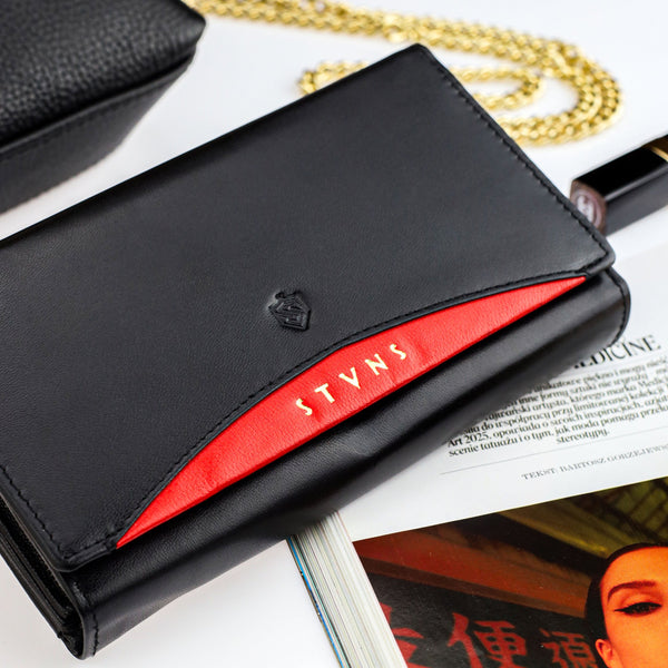 Sieviešu ādas maks Stevens, melns, RFID 210-R