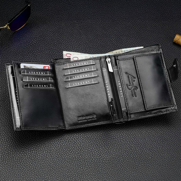 Melns vīriešu maks STEVENS ar ķēdīti S1083 