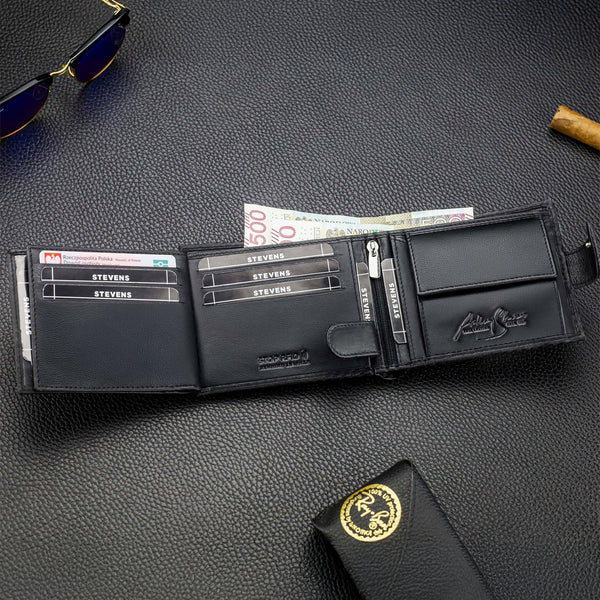 Vīriešu ādas maks Stevens 325A Carbon, melns S189