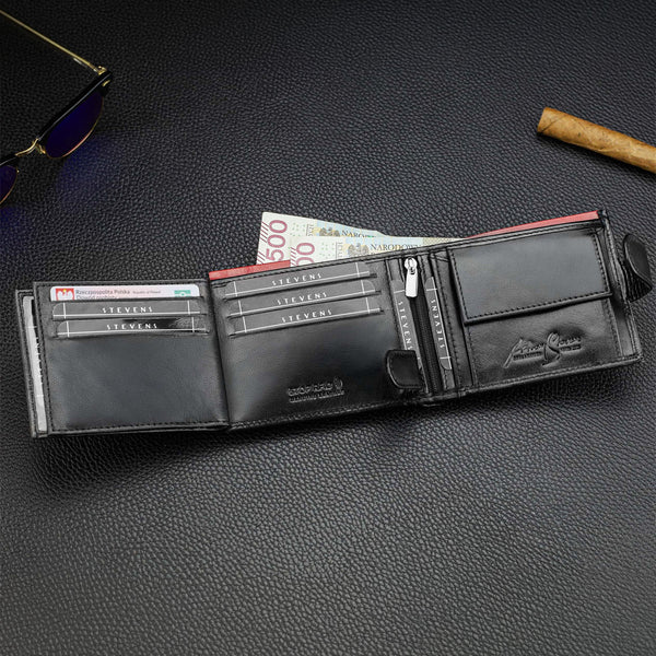 Vīriešu īstas ādas maks Stevens Z06-325A, melns