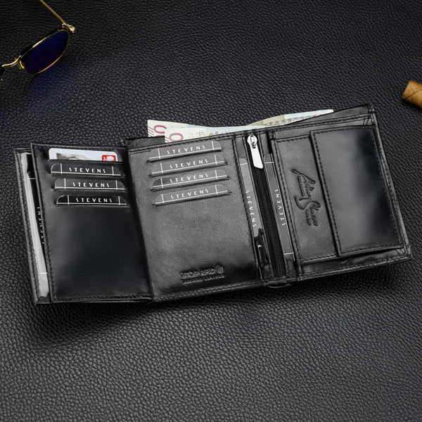 Vīriešu ādas maks Stevens 326 Carbon, melns S188