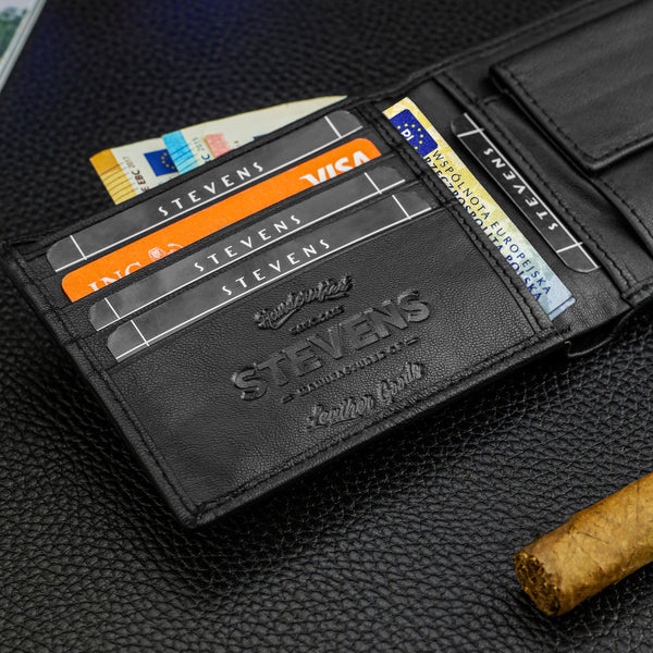 Īstas ādas vīriešu maks SLIM Stevens 84, melns S1033 