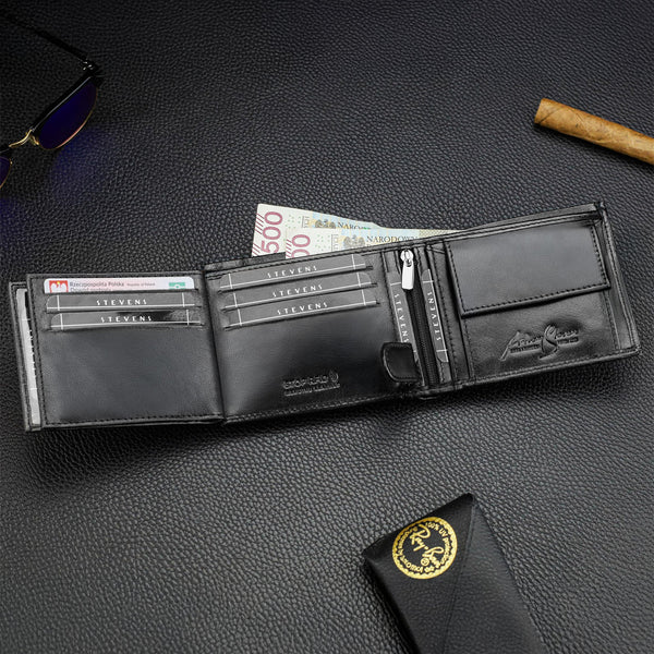 Melns vīriešu maks STEVENS ar ķēdīti S1084