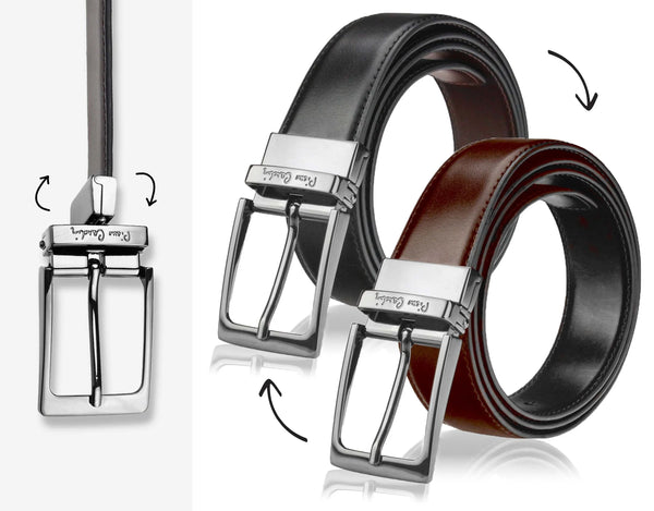 Vīriešu komplekts „Pierre Cardin”: ādas maks un divpusēja josta, melna/brūna 75T8806BR