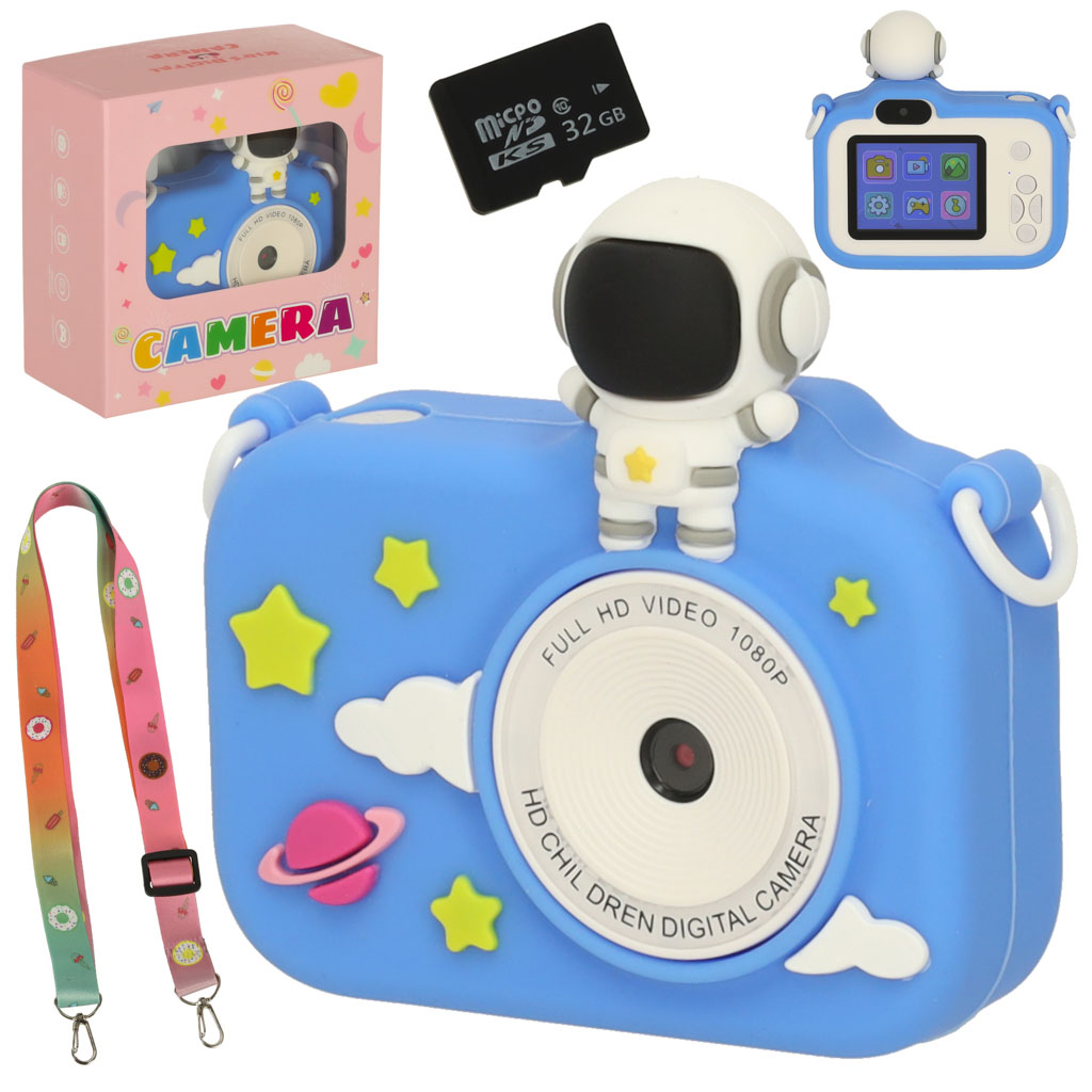 Bērnu digitālā kamera ar 32 GB karti, zila astronauta krāsā
