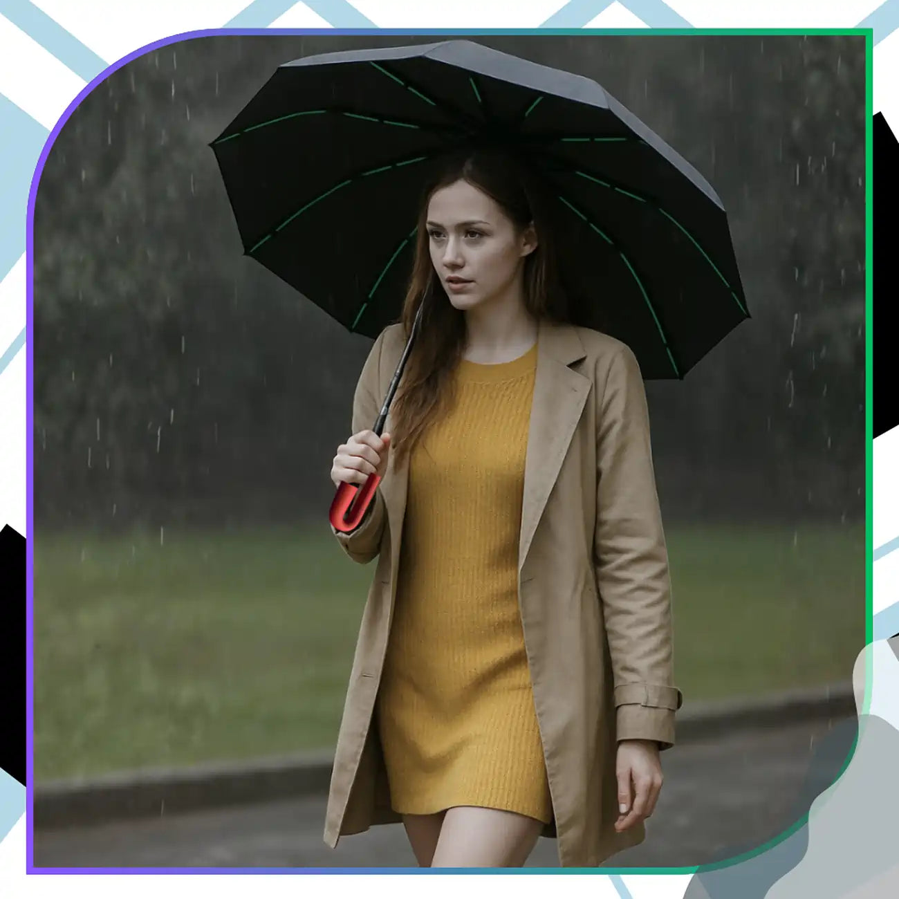 Melns automātisks saliekams lietussargs ANTI-UV V2