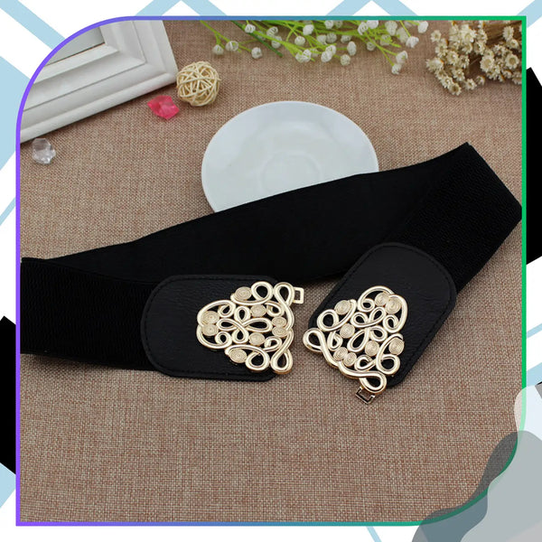Moteriškas elastingas diržas juodas 6 cm, auksinė sagtis D13