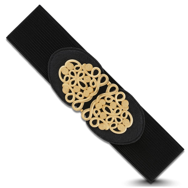 Moteriškas elastingas diržas juodas 6 cm, auksinė sagtis D13