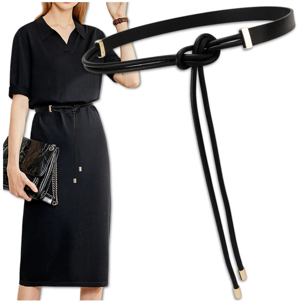 Sieviešu šaura ādas josta melna eleganta