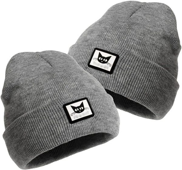 Moteriška šilta beanie kepurė su katinu, pilka