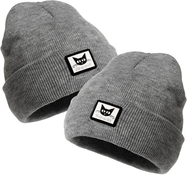 Moteriška šilta beanie kepurė su katinu, pilka