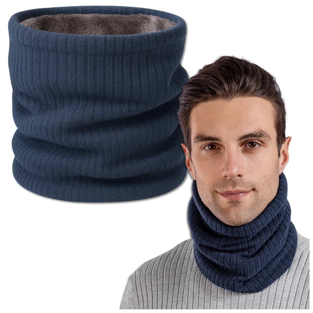 Žieminis šiltas kaklo šalikas, mėlynas, akrilas