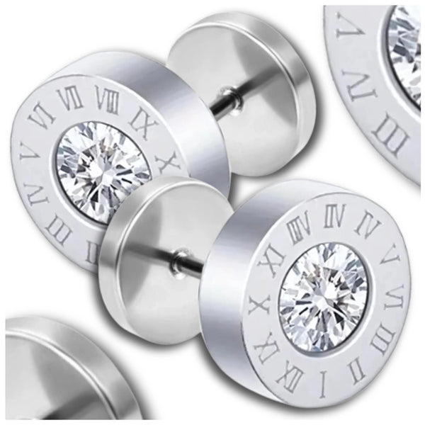 Sudraba krāsas auskari ar cirkoniem, ķirurģiskais tērauds (9 mm)