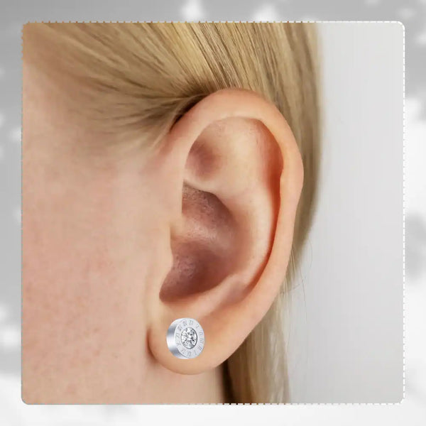 Sudraba krāsas auskari ar cirkoniem, ķirurģiskais tērauds (9 mm)
