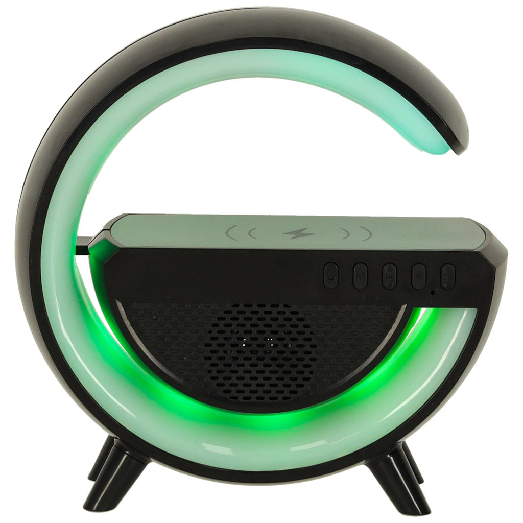 LED RGB spēļu lampa ar skaļruni un bezvadu lādētāju, melna