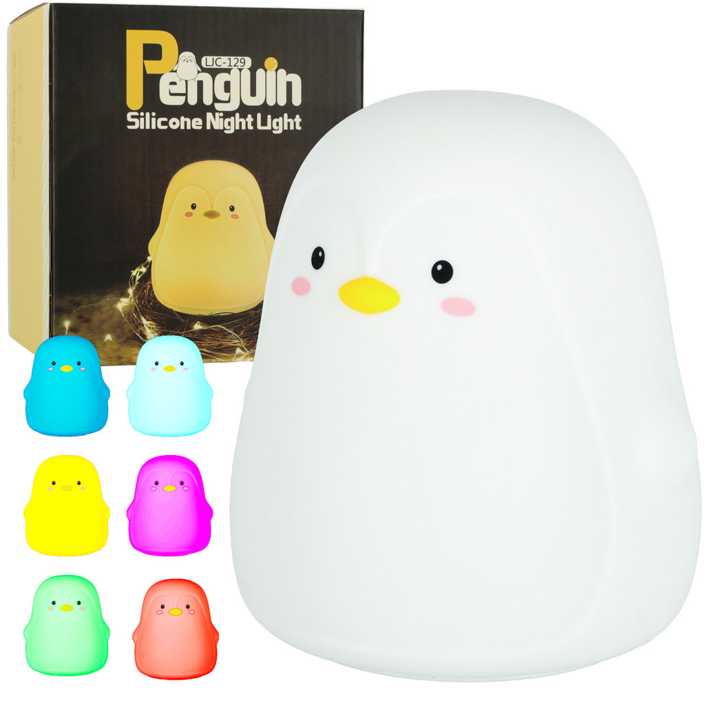 Bērnu silikona naktslampiņa "Pingvīns" LED RGB