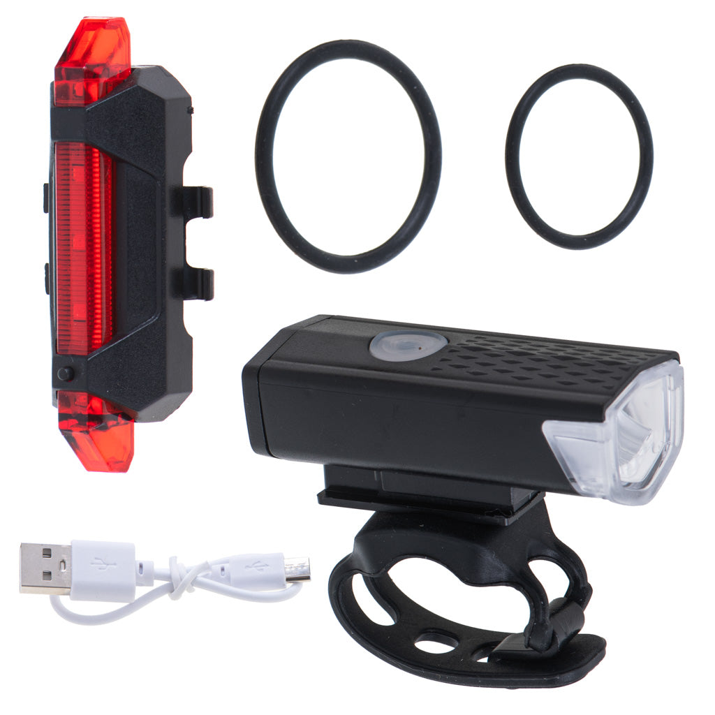 LED velosipēda lukturu komplekts RALLEX, priekšējais un aizmugurējais, ar USB uzlādi