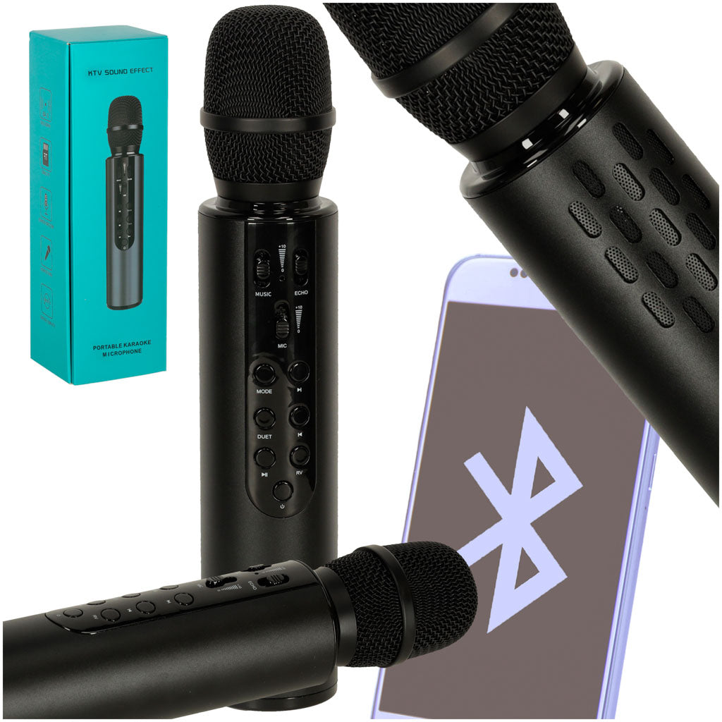 Bezvadu karaoke mikrofons bērniem ar Bluetooth skaļruni, melns