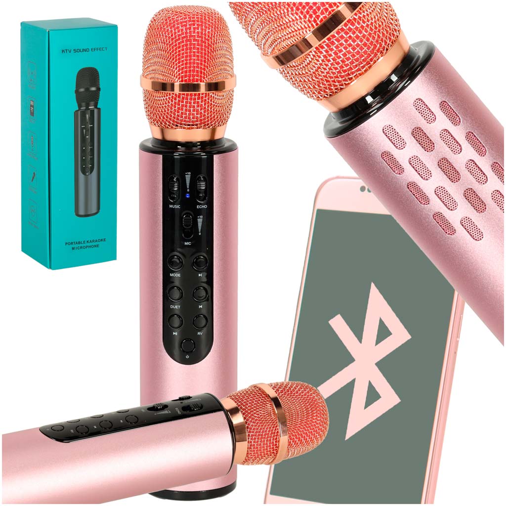 Bezvadu karaoke mikrofons bērniem ar Bluetooth skaļruni, rozā