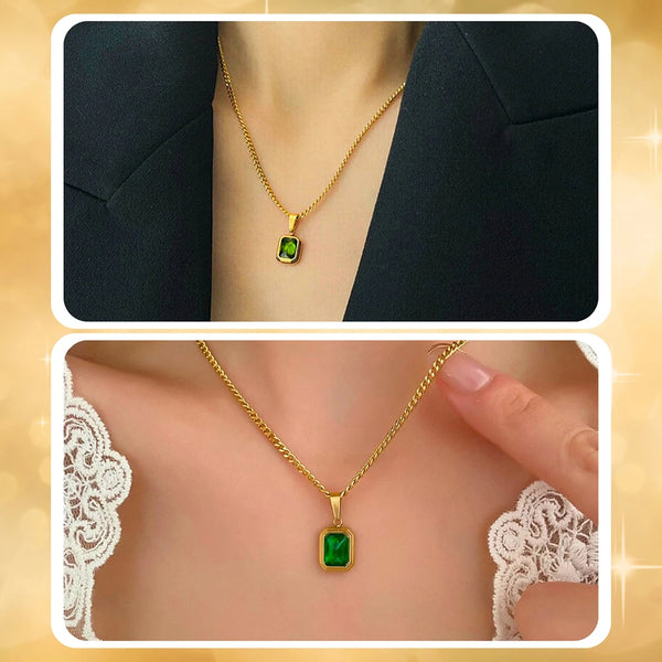 Eleganta zelta kaklarota ar zaļiem cirkoniem