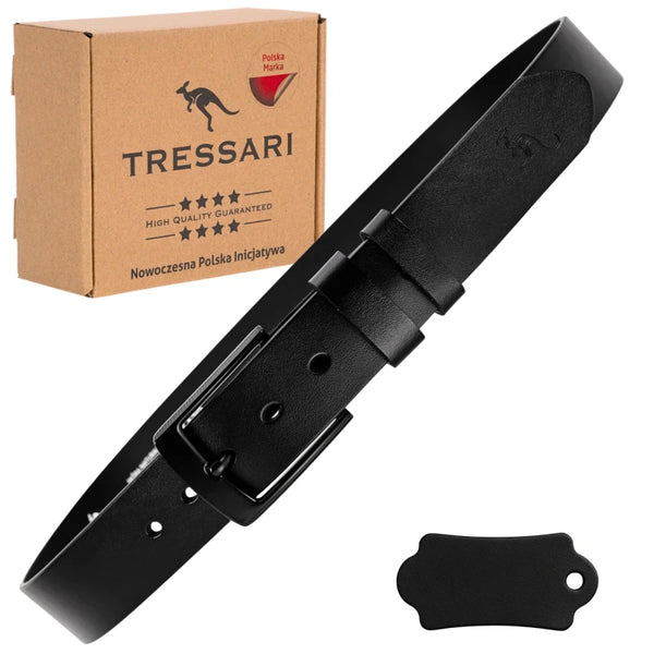 Vīriešu ādas josta, melna, 120 cm, TRESSARI T90