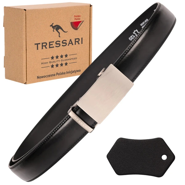 Vīriešu melna ādas josta, 120 cm, TRESSARI T25