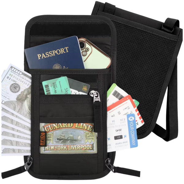 RFID kakla siksniņas dokumentu maciņš, melns, poliesters