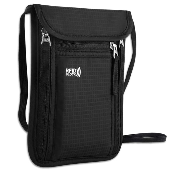 Kelioninė kaklo piniginė juoda RFID 15 x 19 cm D35
