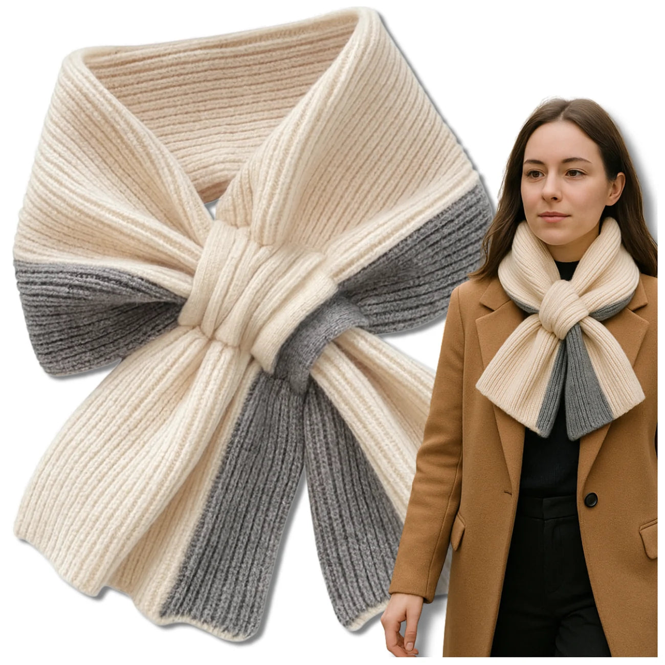 Sieviešu silta divkrāsu šalle, smilšu krāsā