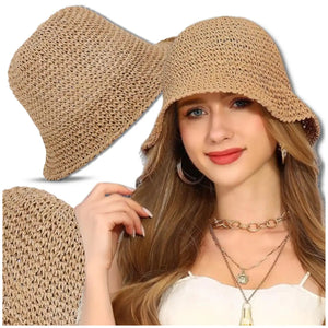 Moteriška bucket tipo skrybėlė, tamsios šiaudų spalvos