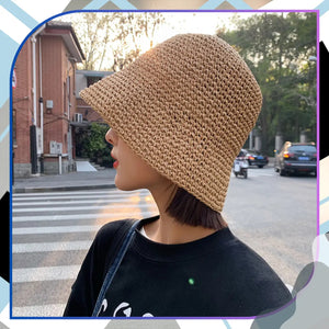 Moteriška bucket tipo skrybėlė, tamsios šiaudų spalvos