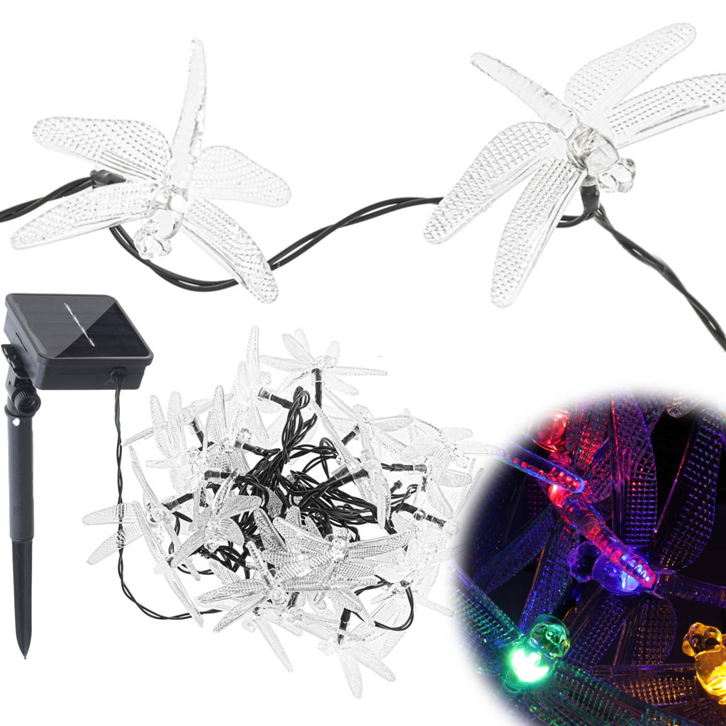 Saules dārza lampas ar spārēm, 6,5 m, 30 LED, daudzkrāsainas