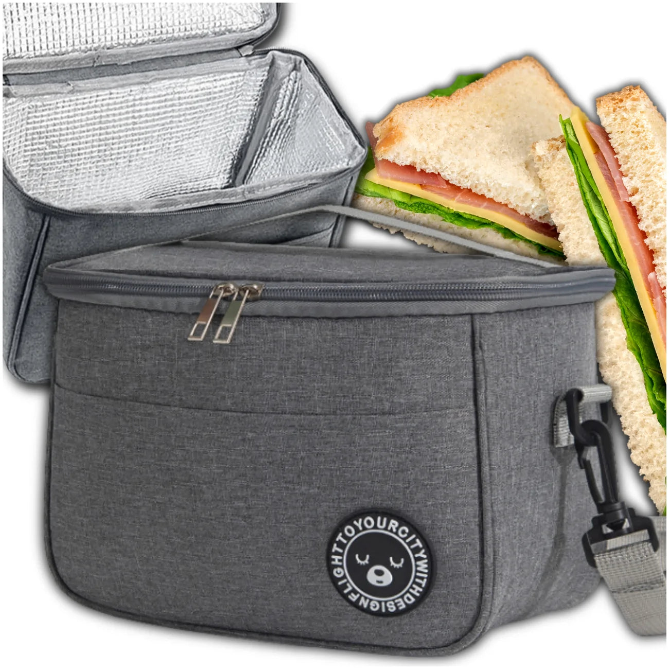 Didelis pilkas termo pietų krepšys
