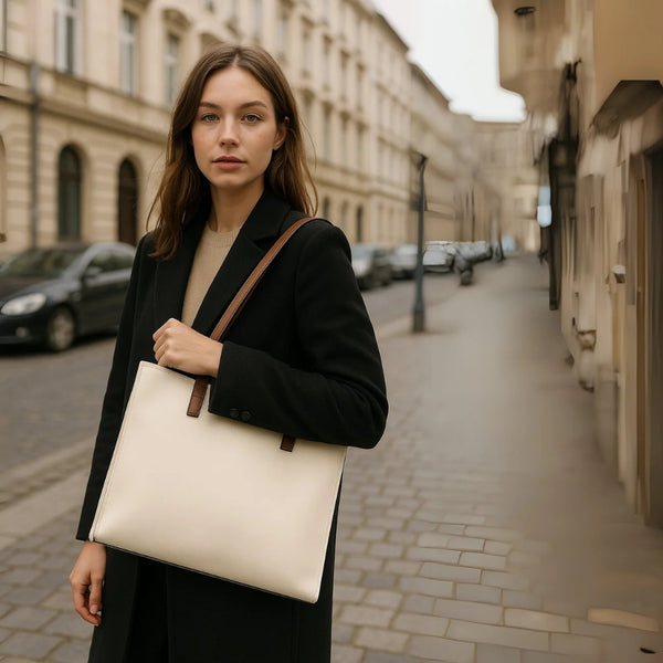 Sieviešu rokassoma BAD&amp;BAGS, krēmkrāsas āda