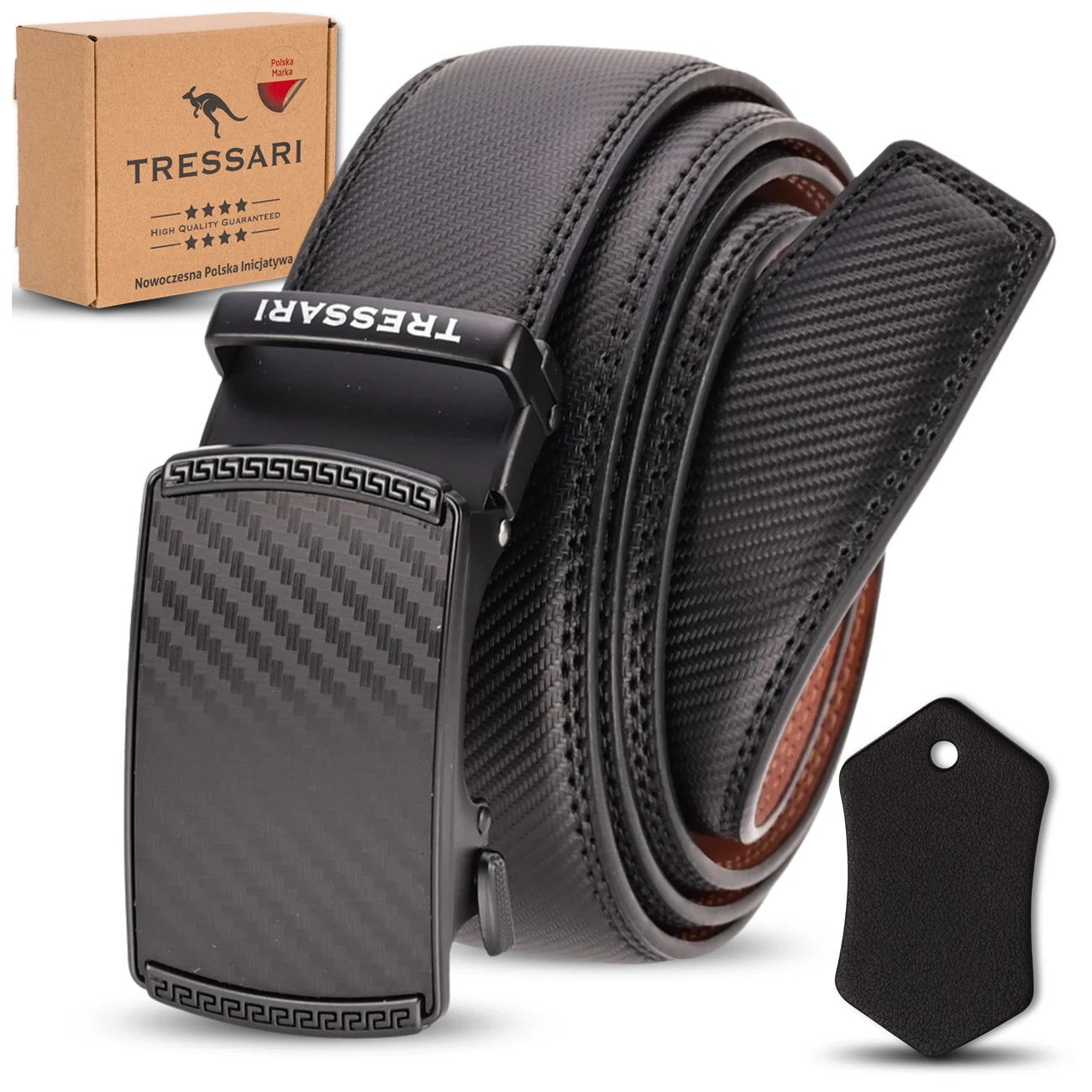 Vīriešu melna ādas josta, 120 cm, TRESSARI T23