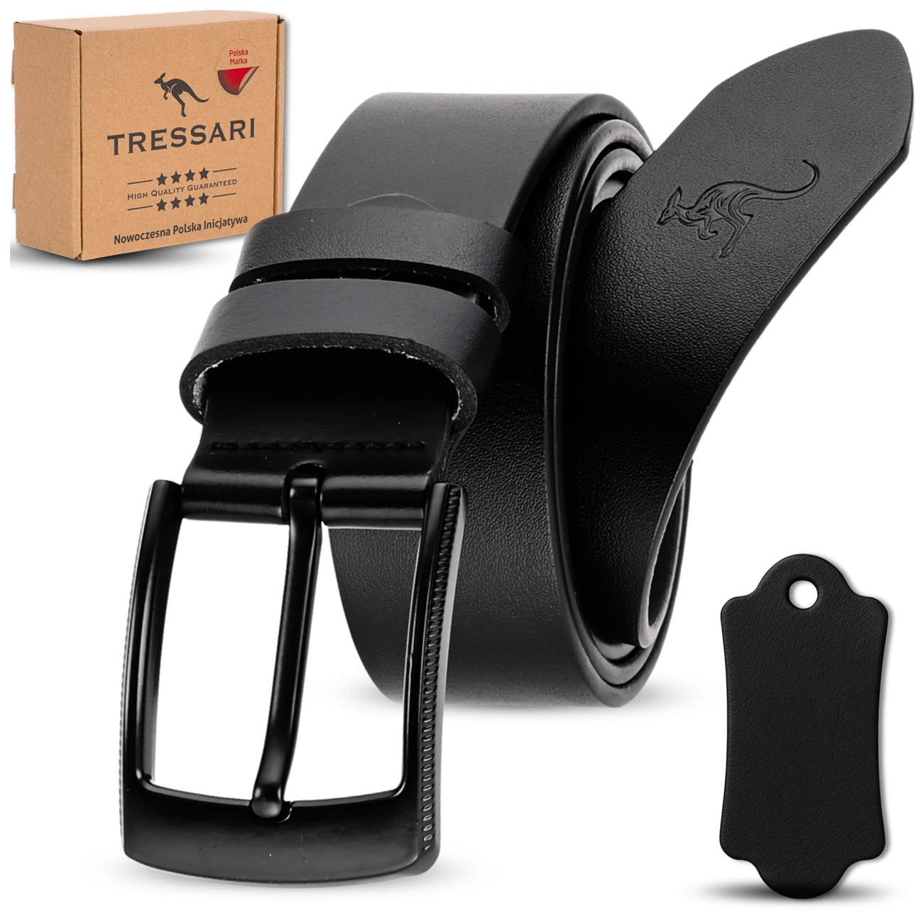 Vīriešu ādas josta, melna, 115 cm, TRESSARI T44