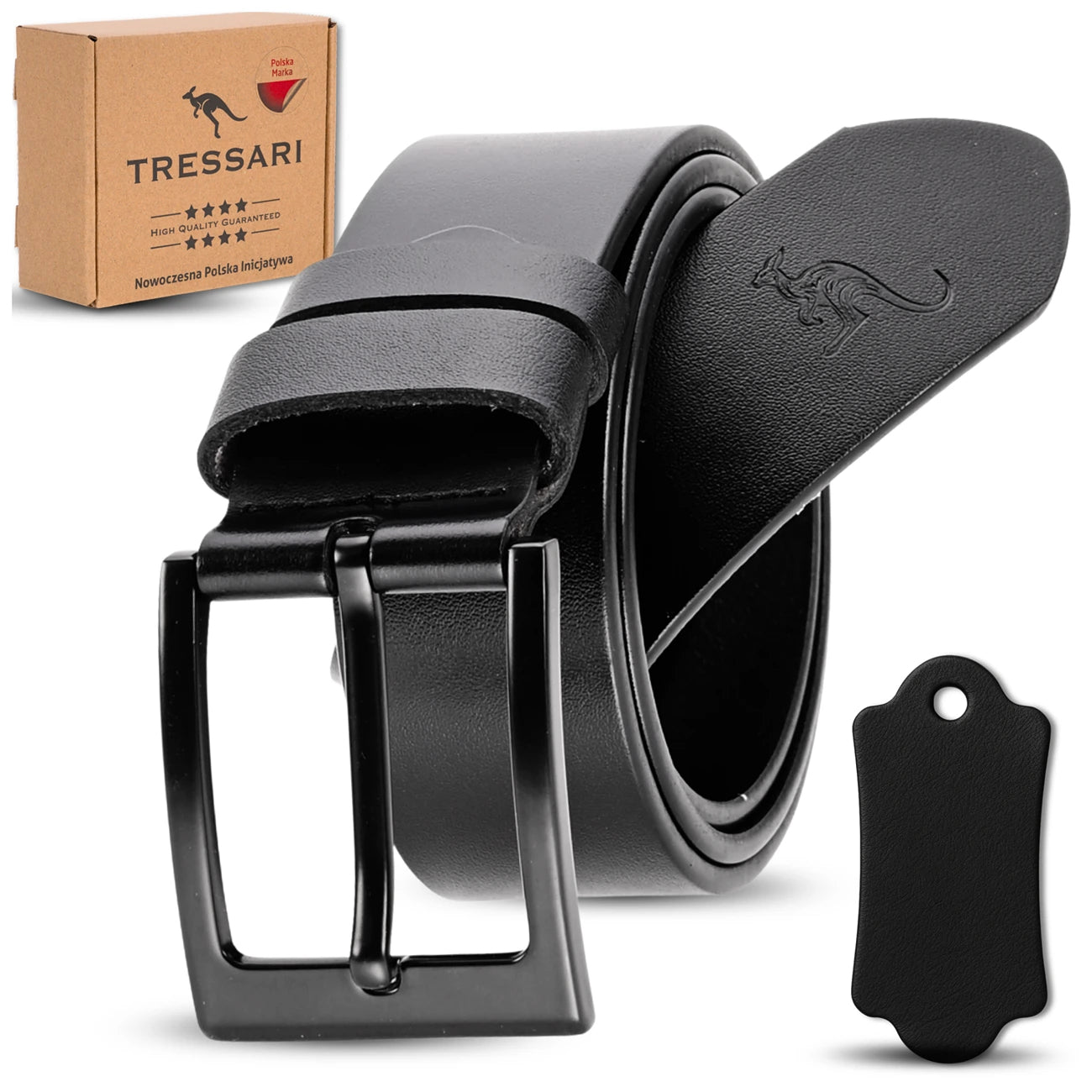 Vīriešu melna ādas josta TRESSARI, 115 cm, T65