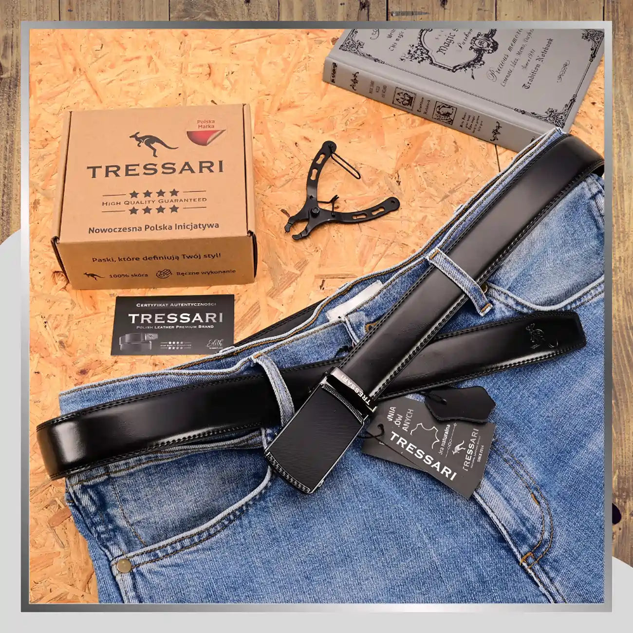 Vīriešu melna ādas josta, automātiskā, 120 cm.