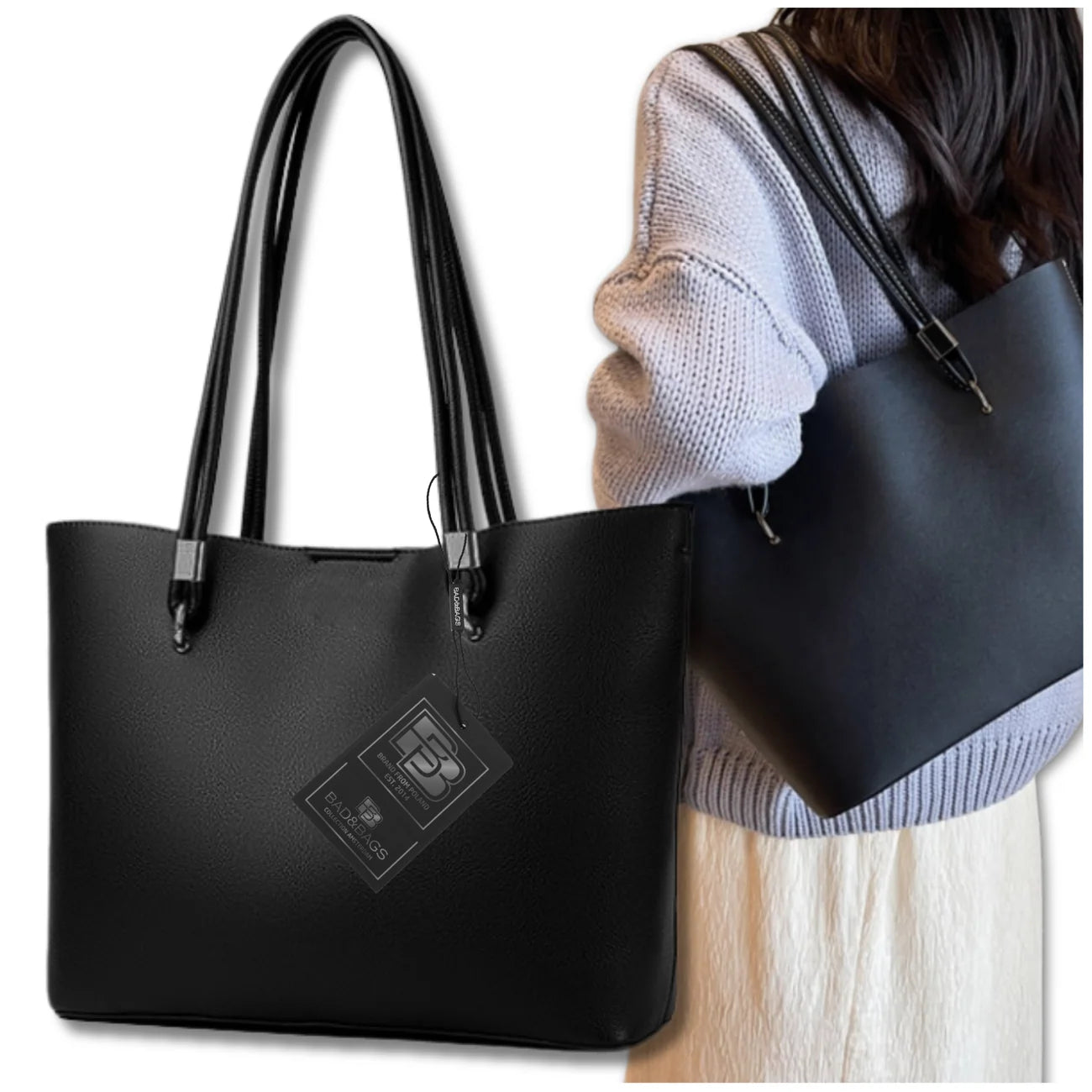 Sieviešu ādas rokassoma BAD&amp;BAGS, melna N500