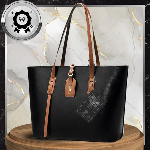 Sieviešu ādas rokassoma BAD&amp;BAGS, melna ar brūnām detaļām