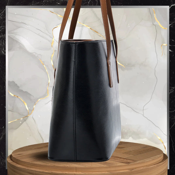 Sieviešu ādas rokassoma BAD&amp;BAGS, melna ar brūnām detaļām