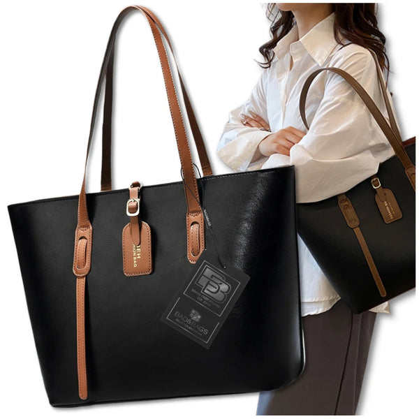 Sieviešu ādas rokassoma BAD&amp;BAGS, melna ar brūnām detaļām