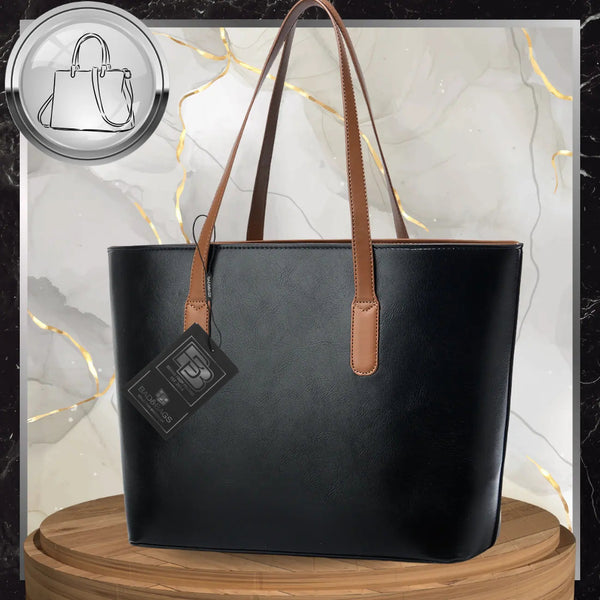 Sieviešu ādas rokassoma BAD&amp;BAGS, melna ar brūnām detaļām