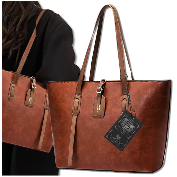 Sieviešu ādas rokassoma BAD&amp;BAGS, brūna, iepirkšanās tipa