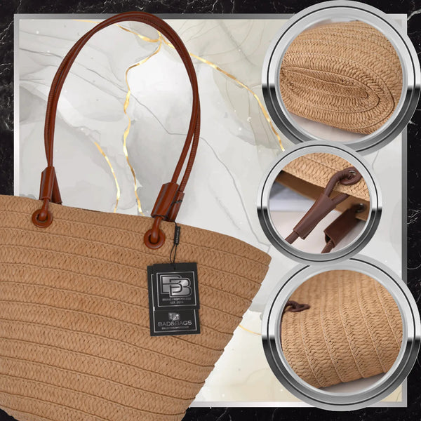 Sieviešu pludmales soma BAD&amp;BAGS, liela, salmu krāsā, N485